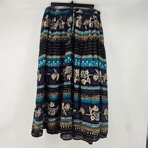 Vintage Boho Floral Cotton Maxi Skirt Small Made in India Peasant Cottage